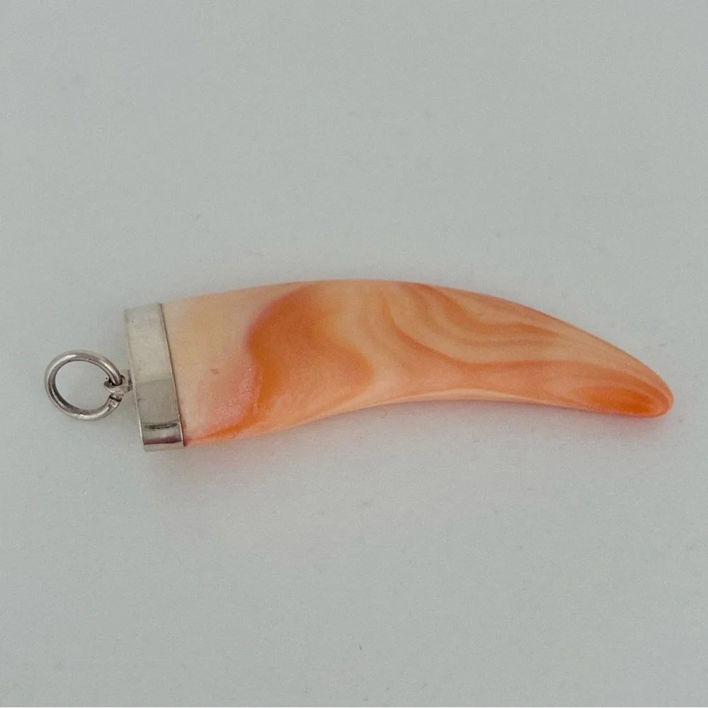 Vintage Silver & Coral Horn Pendant, no chain